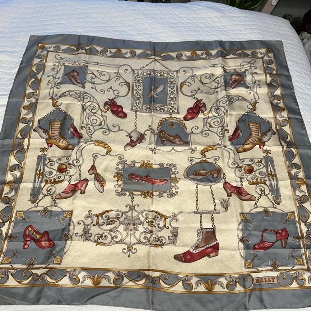 Bally-Silk shoes  Print Women Scarf hand rolled hem 
34" x 34"